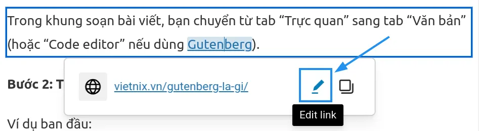 Tiếp đó, bạn dán URL rồi nhấn biểu tượng cây bút (tùy chỉnh liên kết)