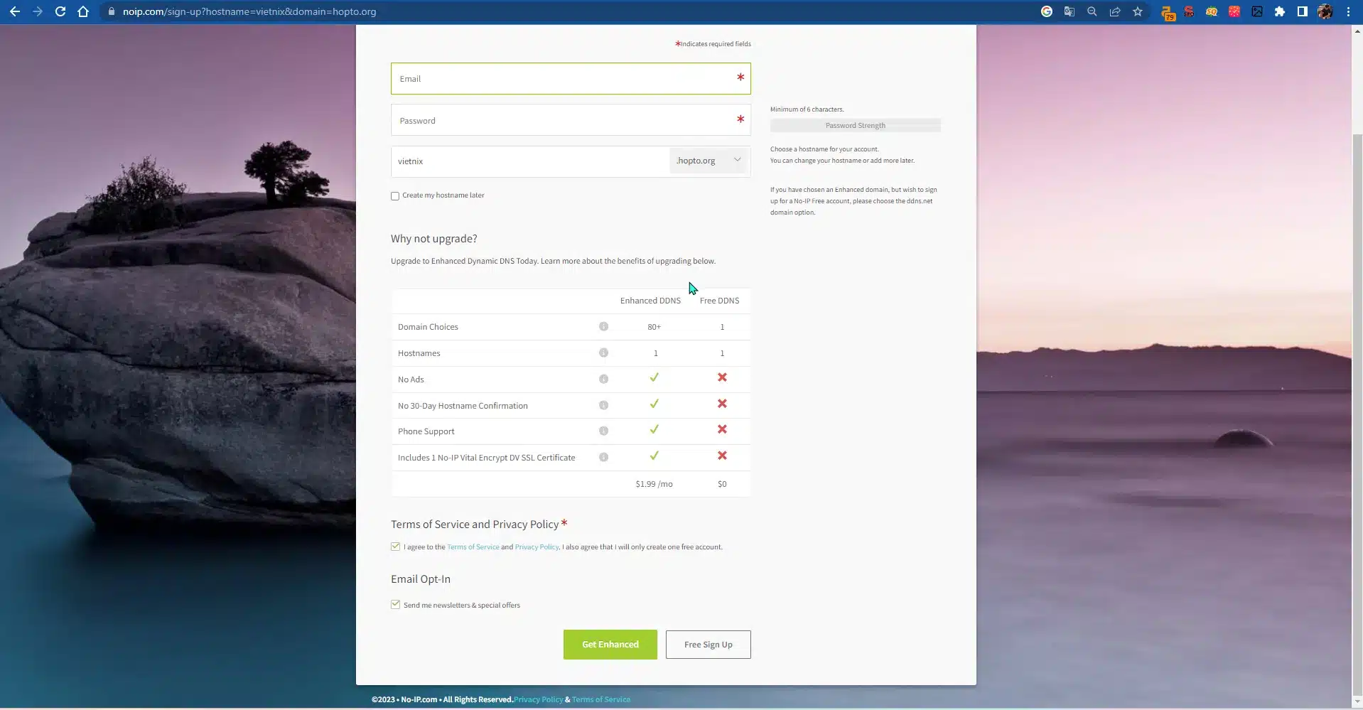 Điền đầy đủ thông tin sau đó nhấn Free Sign Up để hoàn tất