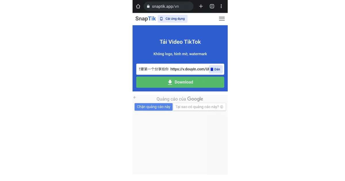 Download link vừa dán vào