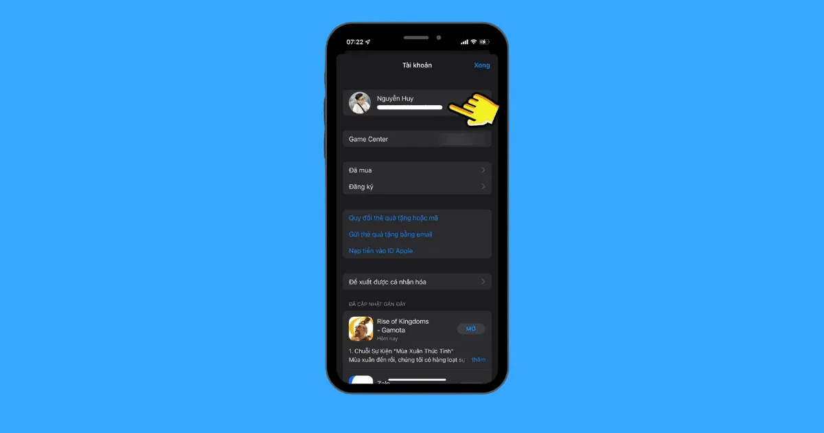 Nhấn vào Apple ID