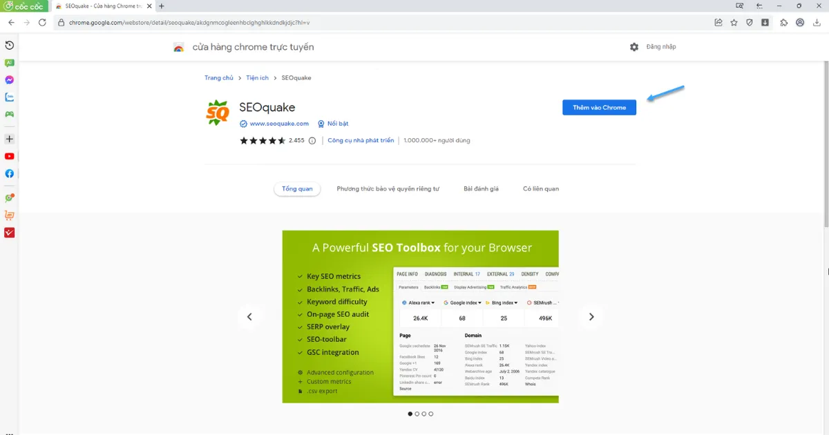 SEOquake là gì? Cách dùng SEOquake cho các SEOer 28 Thêm SEOquake vào Coccoc