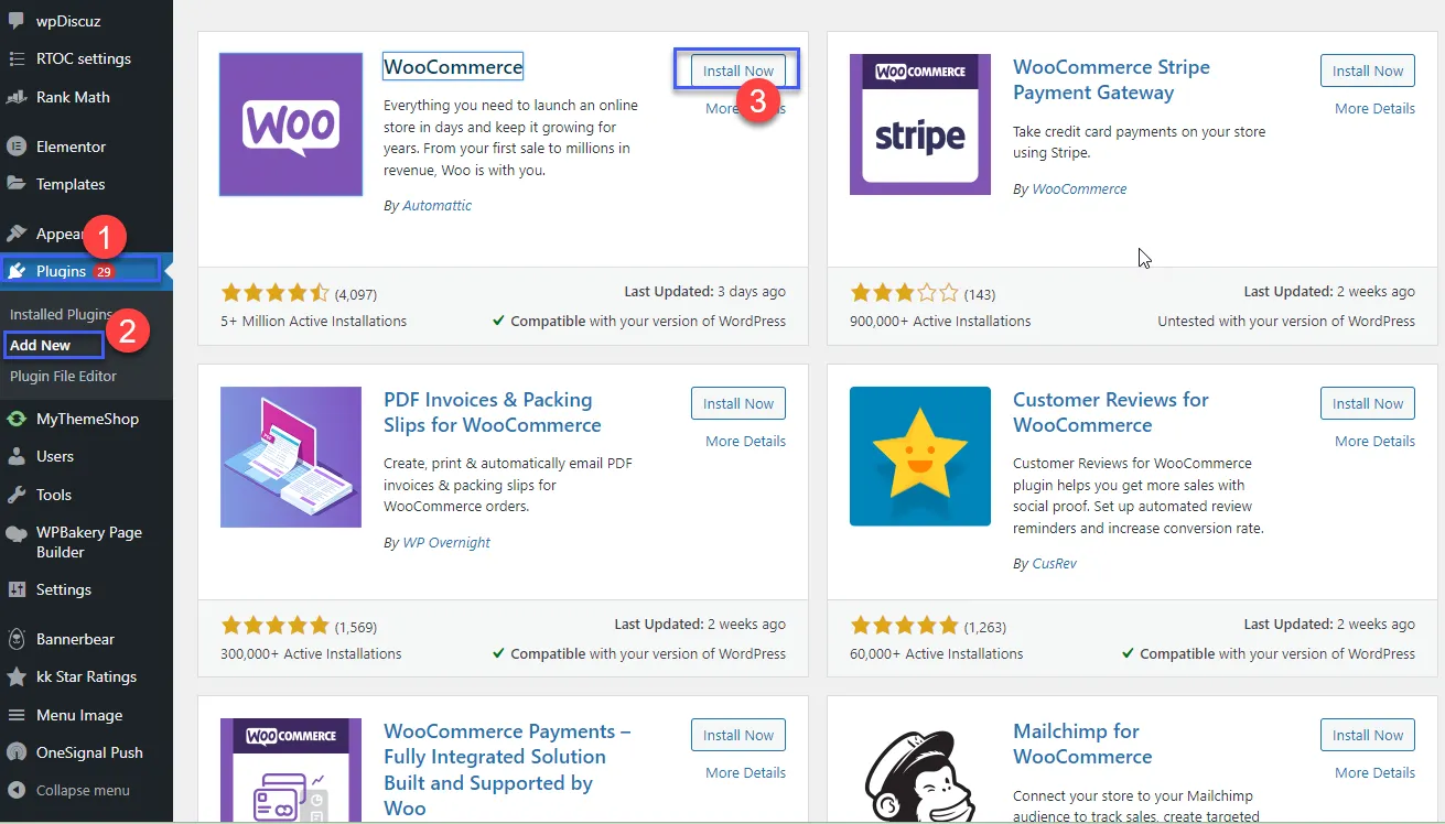 Cài đặt plugin WooCommerce