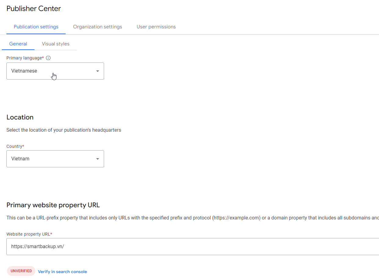 Hướng dẫn đăng ký Google News cho website mới nhất hiện nay 18 Cài đặt thông tin ấn bản