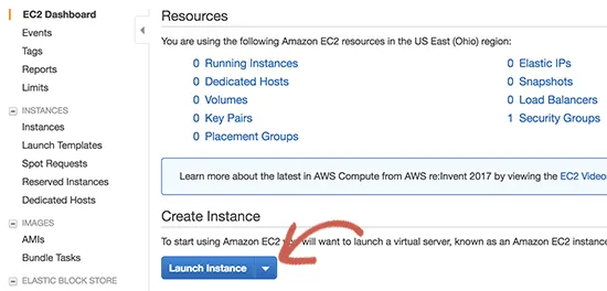 Chọn Launch Instance để cấu hình
