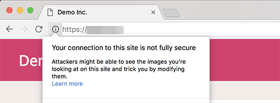 Dòng thông báo hiển thị khi website chưa có SSL