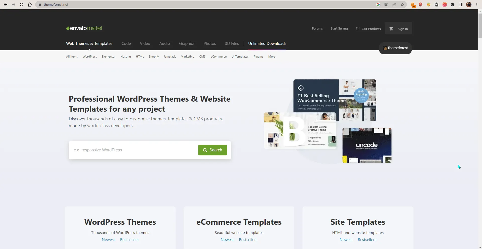Giao diện trang Themeforest