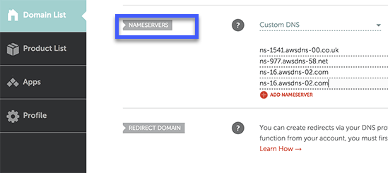 Nhập địa chỉ nameserver