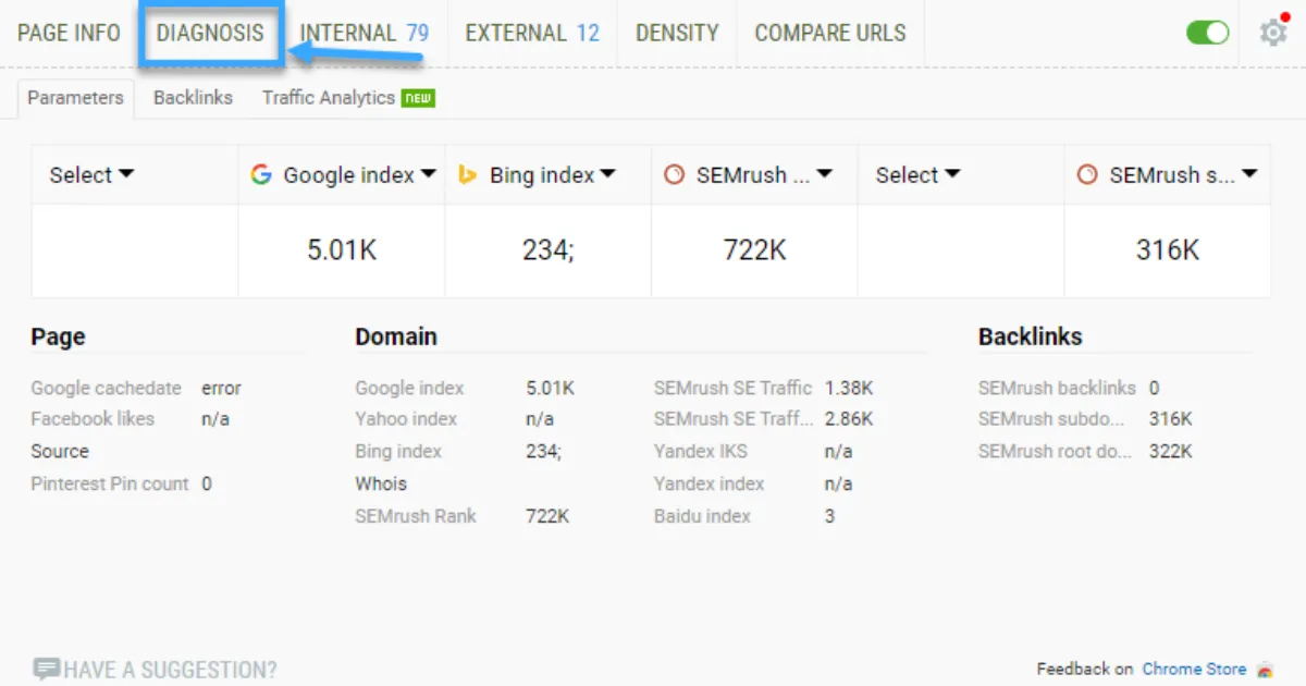 Vào Diagnosis để có thể phân tích On-page SEO Audit