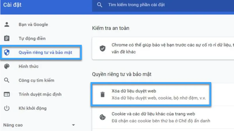 Xóa dữ liệu trên trình duyệt web