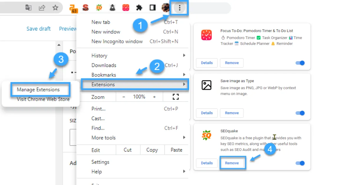 Xóa SEOquake trên Chrome