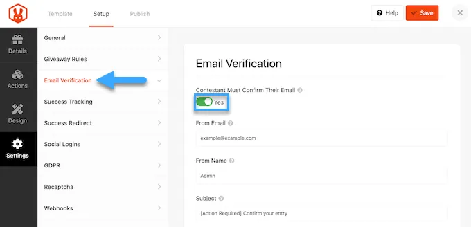 Bật xác minh email cho RafflePress