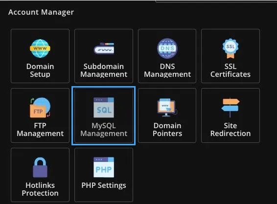 Chọn mục MySQL Management