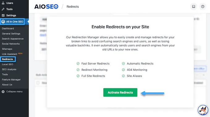 Chọn nút active redirects
