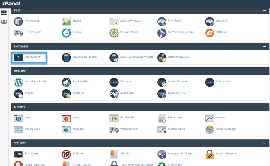 Công cụ PhpMyAdmin của Cpanel