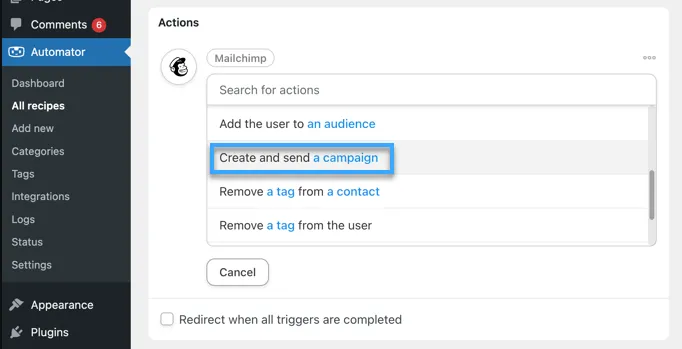 chọn tùy chọn Create a send a campaign