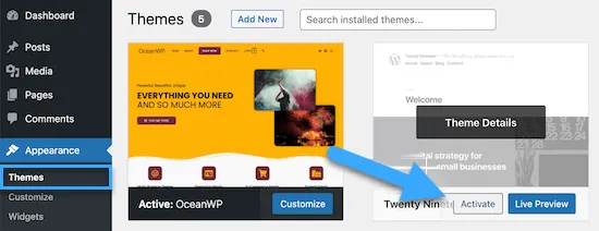 Khởi chạy theme mặc định WordPress