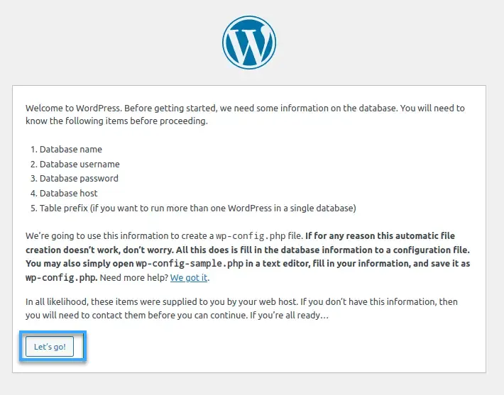 Màn hình cài đặt WordPress trên VPS