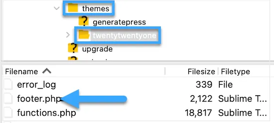 Mở tệp footer.php của folder theme