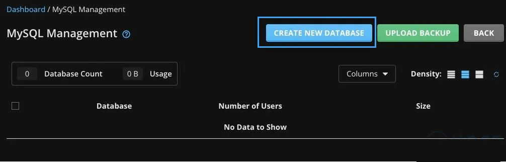 Nhấn vào nút Create New Database
