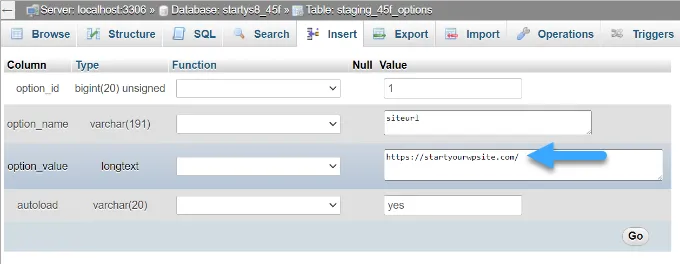 Nhập siteurl