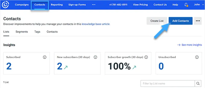 Nhấp vào nút Add Contacts
