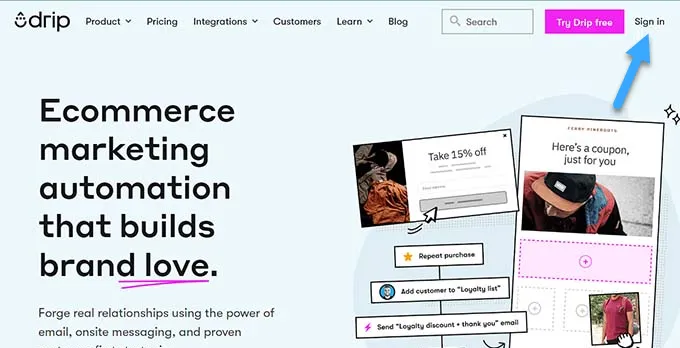 Tạo một tài khoản trên trang web Drip