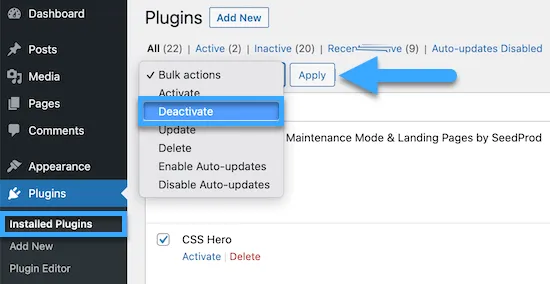 Tắt tất cả các plugin