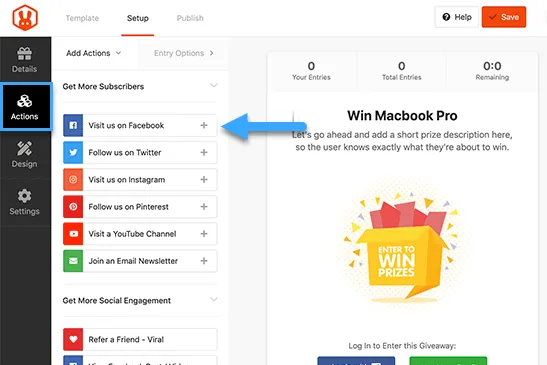 Thêm hoạt động vào chiến dịch giveaway của bạn