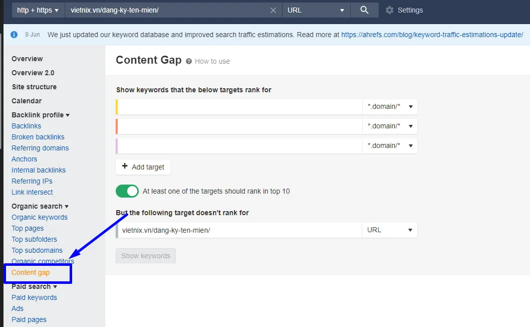 Chọn Content gap