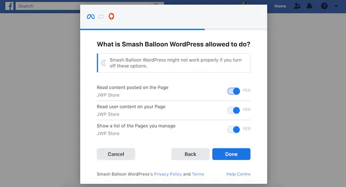 Hạn chế quyền truy cập của Smash Balloon vào tài khoản Facebook