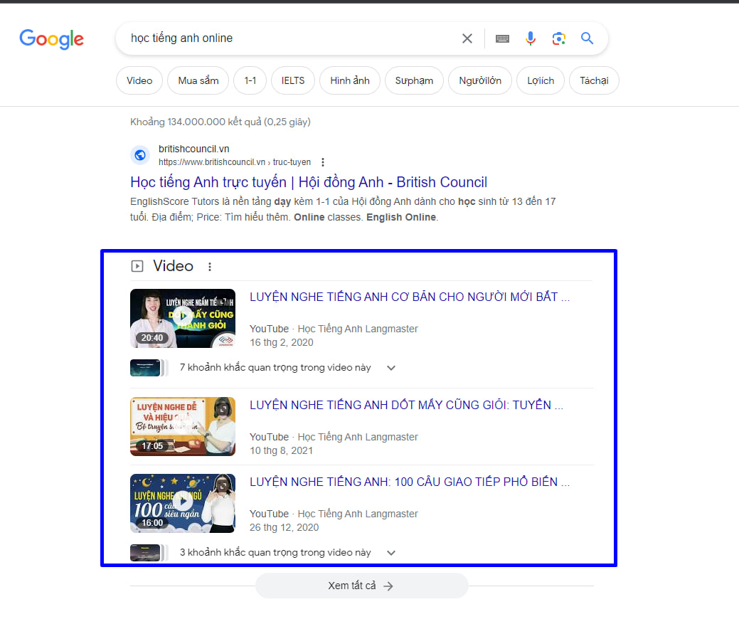 intent từ khóa học tiếng anh online