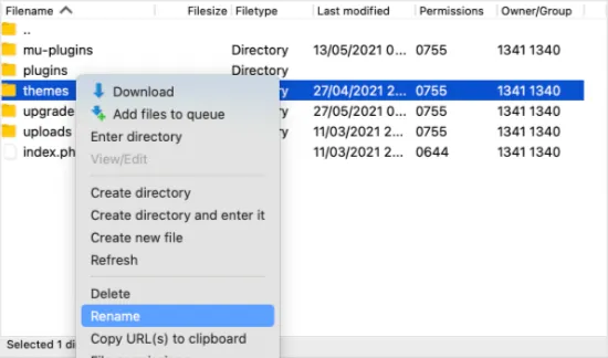 Kích hoạt theme mặc định bằng FTP