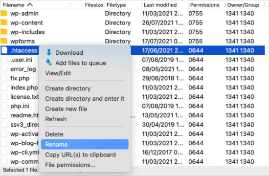 Kiểm tra file .htaccess bị hỏng