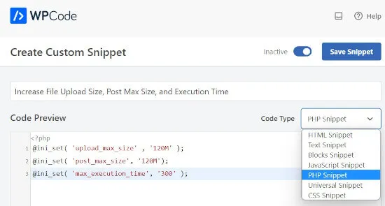 1. Tăng giới hạn bằng cách sử dụng WPCode