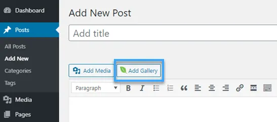 Dùng button Add Gallery để thêm gallery hiện có vào bài viết