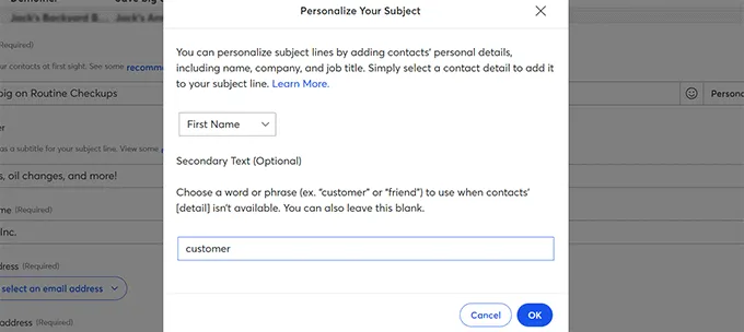 Cá nhân hóa subject line