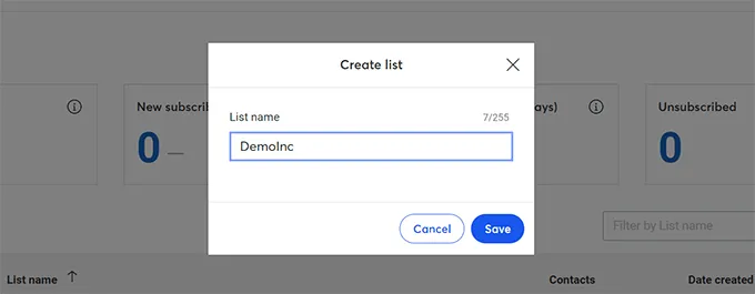 Đặt tên List name
