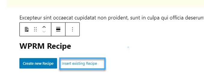 Nhấp vào Insert Existiing Recipe link