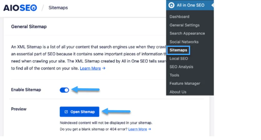 Kích hoạt sơ đồ sitemap