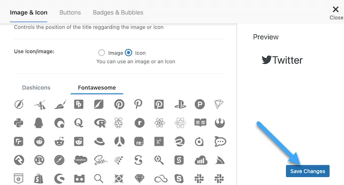 Lưu những thay đổi - Công khai social media icon trên website WordPress