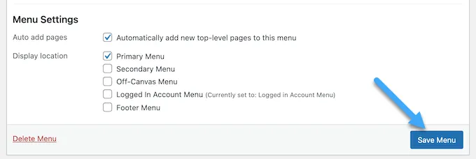 Lưu những thay đổi trong menu và công khai
