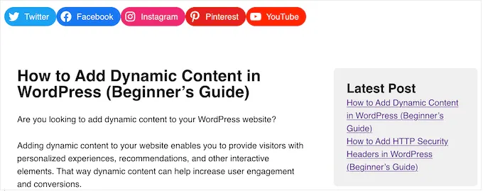 Một ví dụ về menu điều hướng social media