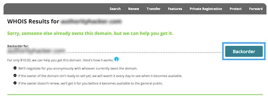 Network Solutions backorder domain - Đặt trước tên miền
