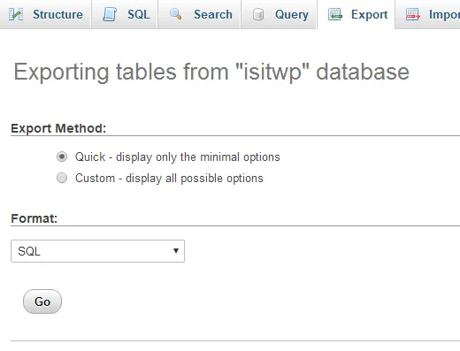 Phương thức export database
