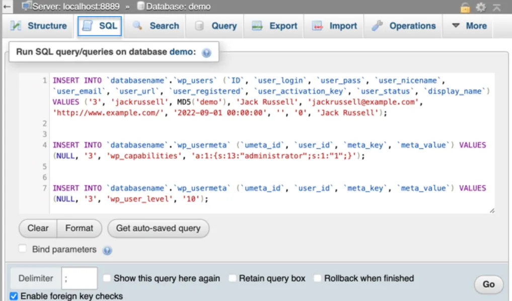 Cách thêm admin user vào database WordPress bằng truy vấn SQL