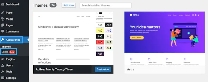 Thêm thanh tìm kiếm bằng the full-site editor (FSE)