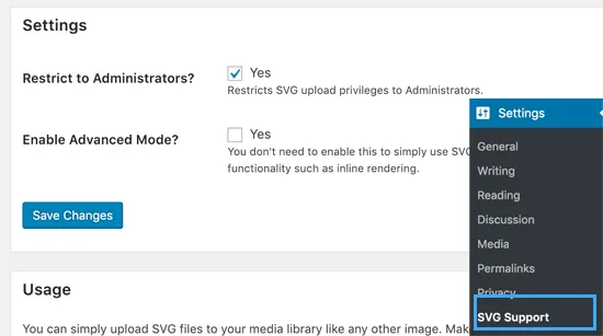 Thiết lập SVG Support