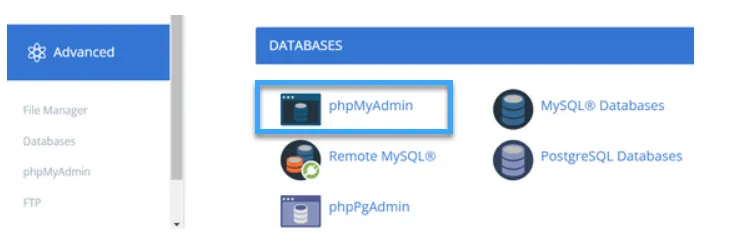 cPanel quản lí database