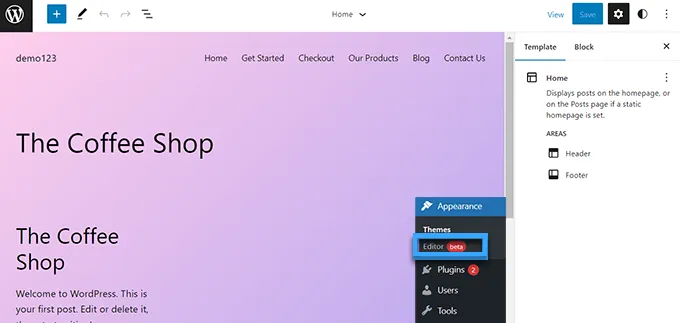Mở trình chỉnh sửa trang web đầy đủ