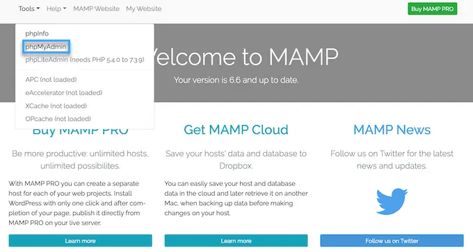 Khởi động phpMyAdmin